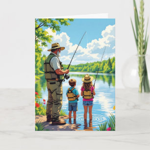 Carte Joyeux père d'anniversaire Papa pêche avec les e