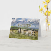 Carte Joyeux père d'anniversaire, paysage avec une porte (Fleur jaune)