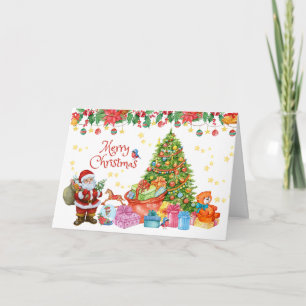 Carte Joyeux Père Noël de Noël avec cadeaux et arbre de