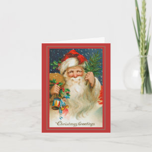 Carte Joyeux Père Noël Vintage avec Jouets Noël