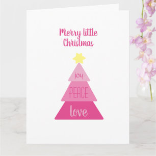 Carte Joyeux Petit Arbre de Noël Rose Chaud Simple migno