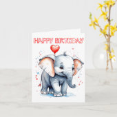 Carte Joyeux petit éléphant adorable (Fleur jaune)