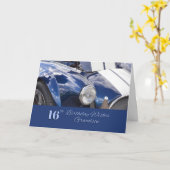 Carte Joyeux petit-fils du 16e anniversaire, voiture ble (Fleur jaune)