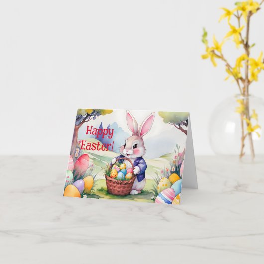 Carte Joyeux petit lapin 1, Pâques (Fleur jaune)