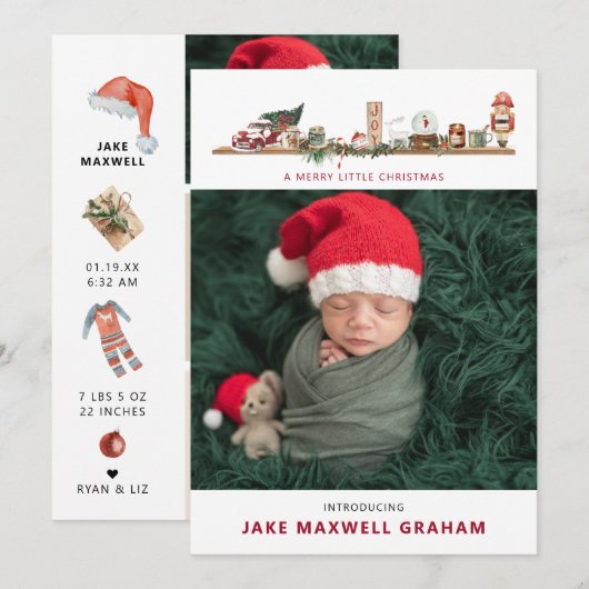 Carte Joyeux petit Noël | Annonce de naissance (Devant / Derrière)