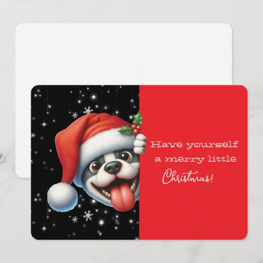 Carte Joyeux petit Noël Chien grimaçant (Devant / Derrière)