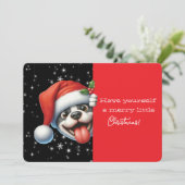 Carte Joyeux petit Noël Chien grimaçant (Debout devant)