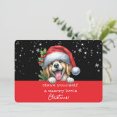 Carte Joyeux petit Noël chien grimaçant (Debout devant)
