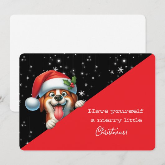 Carte Joyeux petit Noël chien grimaçant (Devant / Derrière)