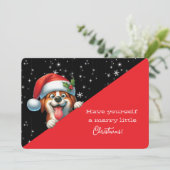 Carte Joyeux petit Noël chien grimaçant (Debout devant)