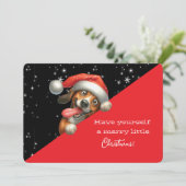 Carte Joyeux petit Noël Chien grimaçant (Debout devant)