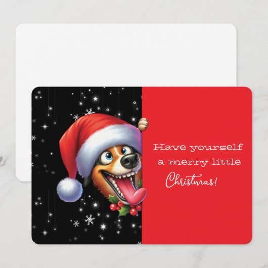 Carte Joyeux petit Noël Chien grimaçant (Devant / Derrière)