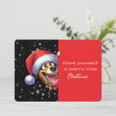 Carte Joyeux petit Noël Chien grimaçant (Debout devant)