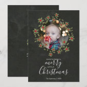 Carte Joyeux petit Noël Holly Wreath Photo (Devant / Derrière)