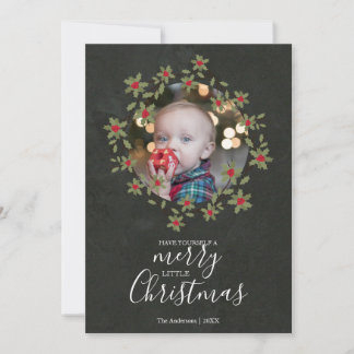 Carte Joyeux petit Noël Holly Wreath Photo