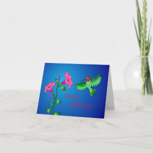Carte Joyeux Pétunia d'anniversaire avec Colibri