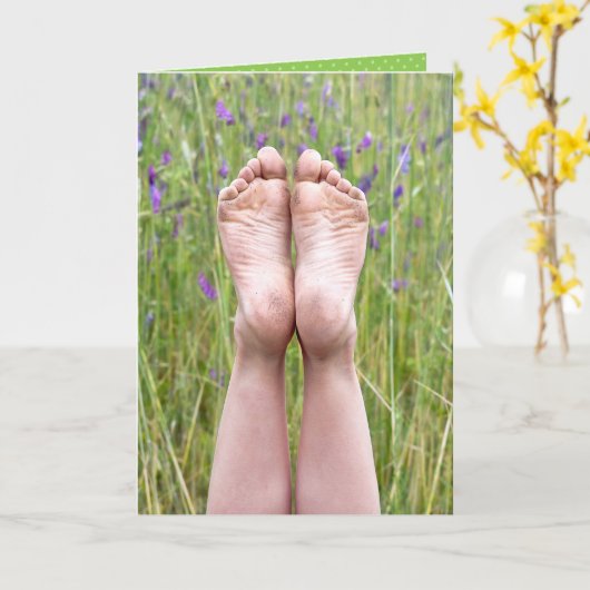 Carte Joyeux Pieds Nus Anniversaire (Fleur jaune)