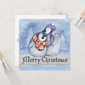 Carte Joyeux pingouins de Noël (Devant/Arrière en situation)