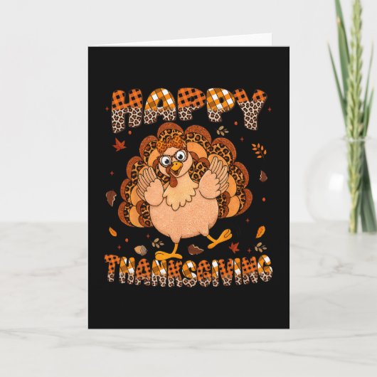 Carte Joyeux Plaid de Thanksgiving Léopard Dinde Gles Fe (Devant)