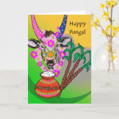 Carte Joyeux Pongal, Vache Décorée, Riz Pongal, Sucre (Fleur jaune)