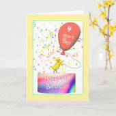 Carte Joyeux poulet du 4e anniversaire (Fleur jaune)