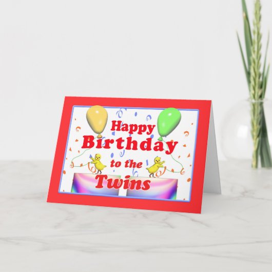Carte Joyeux poulets d'anniversaire pour jumeaux (Devant)