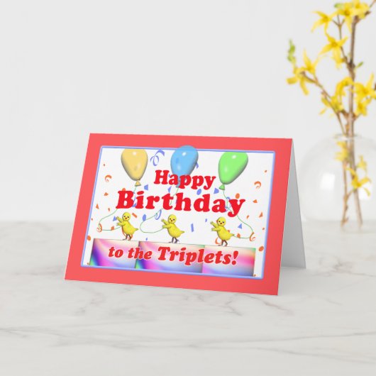 Carte Joyeux poulets d'anniversaire pour Triplets (Fleur jaune)