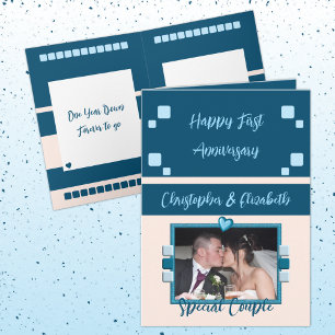 Carte Joyeux premier anniversaire ajouter photo bleu pêc