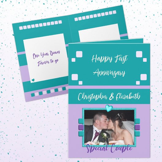 Carte Joyeux premier anniversaire ajouter photo turquois