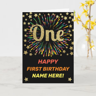 Carte Joyeux premier anniversaire Black & Gold Rainbow F