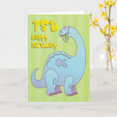 Carte Joyeux premier anniversaire Dinosaur bleu (Fleur jaune)