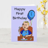 Carte Joyeux premier anniversaire * garçon (Fleur jaune)
