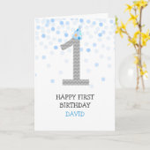 Carte Joyeux premier anniversaire garçon bleu Confetti C (Fleur jaune)