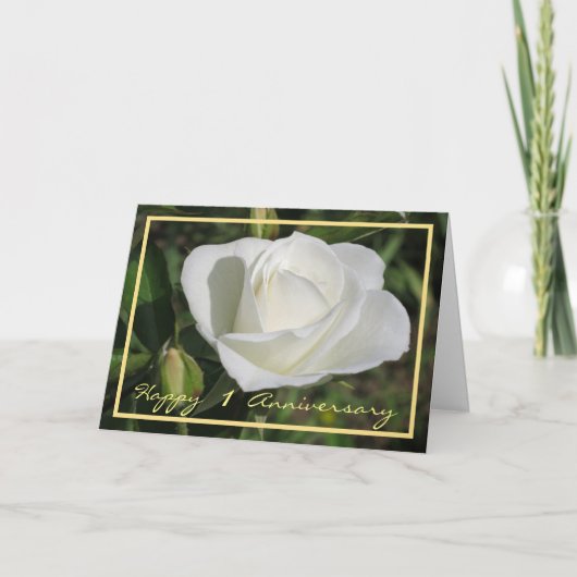 Carte Joyeux premier anniversaire Rose blanche élégante (Devant)