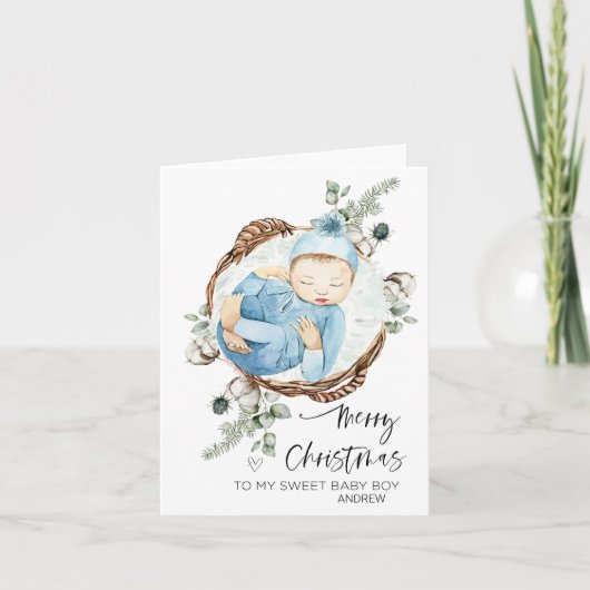 Carte Joyeux premier bébé de Noël garçon Fils de maman & (Devant)