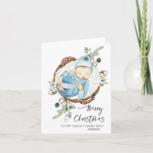 Carte Joyeux premier bébé de Noël garçon Fils de maman &