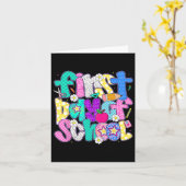 Carte Joyeux premier jour d'école Prof Préparatoire Enfa (Fleur jaune)