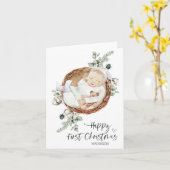 Carte Joyeux premier Noël Fils de bébé de maman (Fleur jaune)