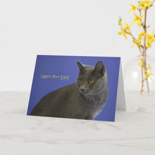 Carte Joyeux Purr Day Russe bleu par accent pour une cau (Fleur jaune)