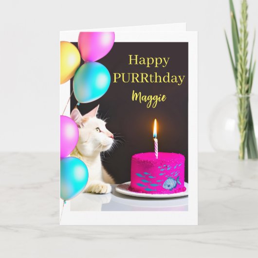 Carte Joyeux Purthday pour chat Ajouter un nom (Devant)
