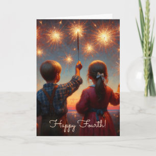 Carte Joyeux quatrième Enfants avec Sparklers
