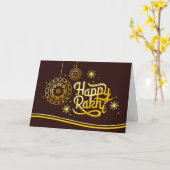 Carte Joyeux Rakhi, Raksha Bandhan, brun, or (Fleur jaune)