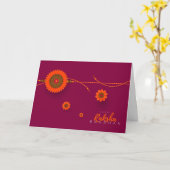 Carte Joyeux Raksha Bandhan, orange, magenta (Fleur jaune)