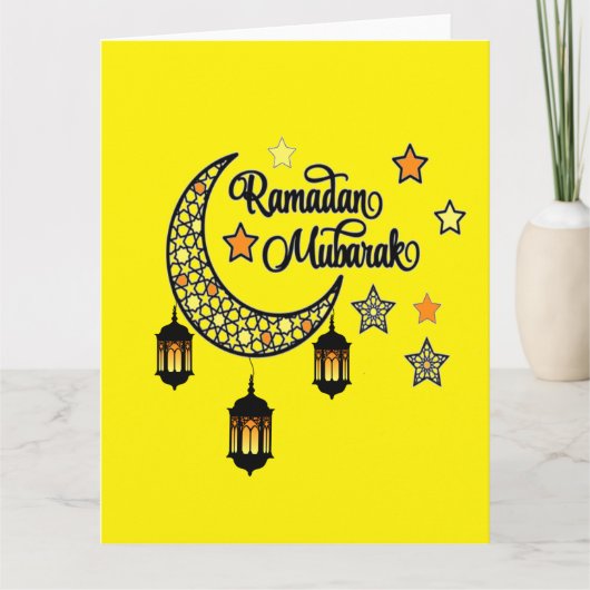 Carte Joyeux Ramadan Moubarak Kareem lanterne croissant  (Devant)