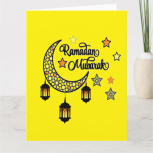 Carte Joyeux Ramadan Moubarak lanterne du croissant Kare