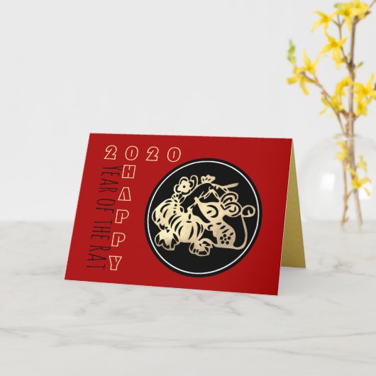 Carte Joyeux Rat chinois Nouvel An 2020 Papier coupé 1 H (Fleur jaune)