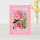 Carte Joyeux roses d'anniversaire et dentelle (Fleur jaune)