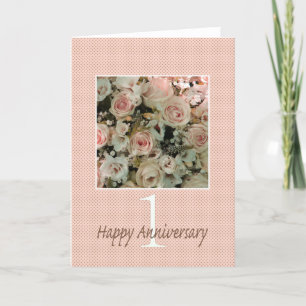 Carte Joyeux roses du 1er anniversaire