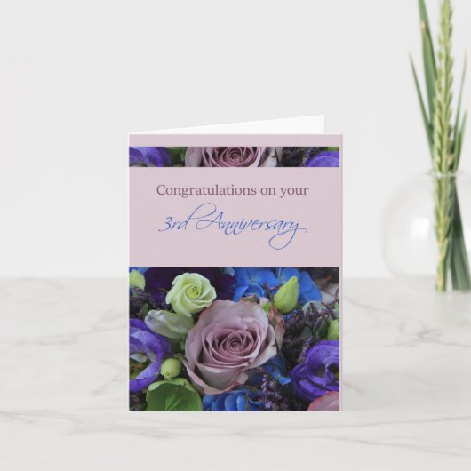 Carte Joyeux roses du 3e anniversaire (Devant)