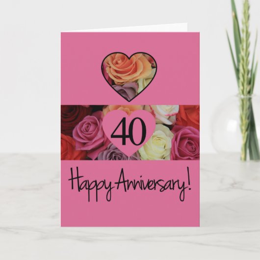 Carte Joyeux roses du 40e anniversaire (Devant)